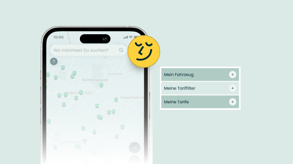 Lowago App Filtermenü mit den Filtern zu Fahrzeug und Ladetarifen