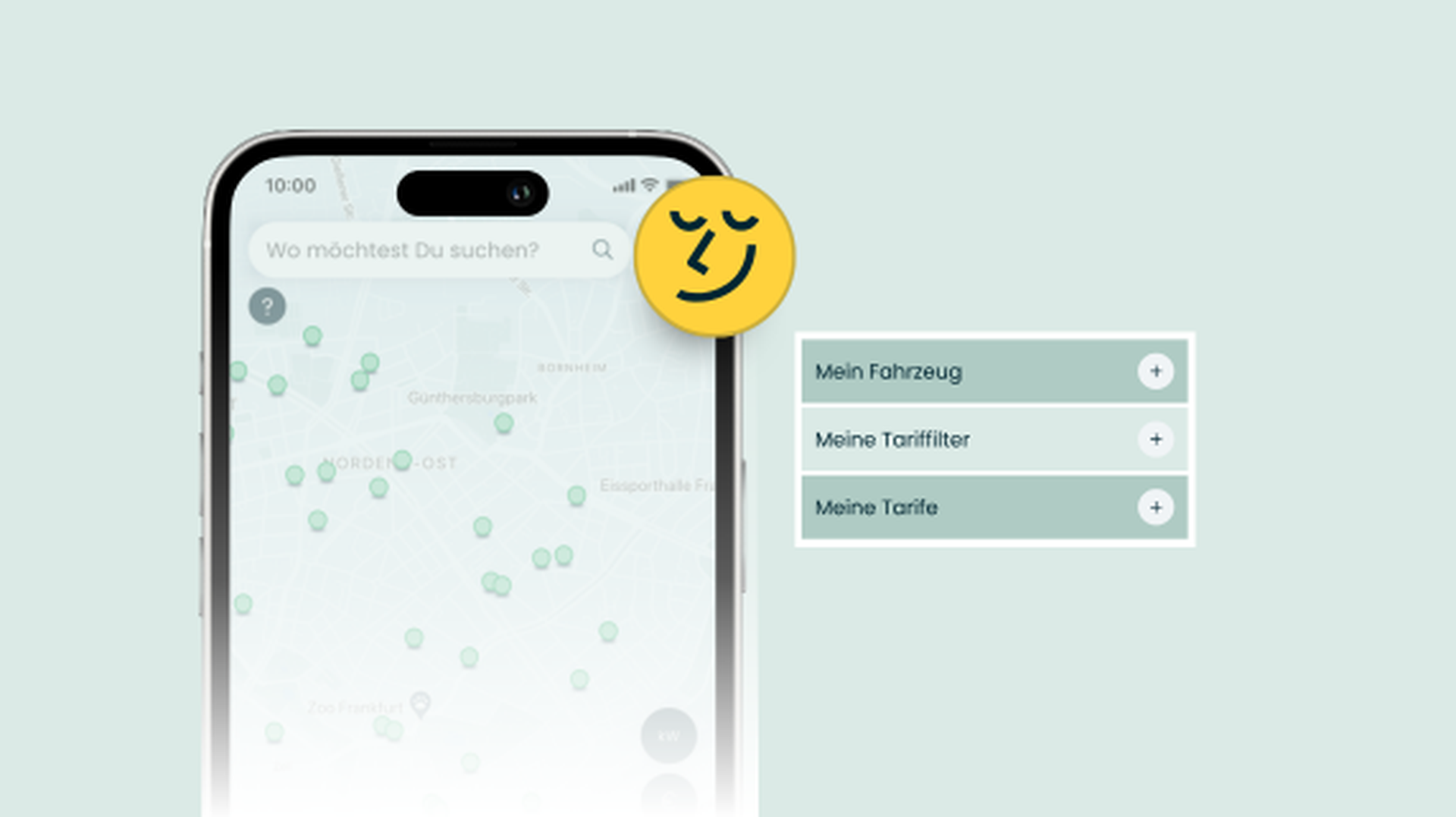 Lowago App Filtermenü mit den Filtern zu Fahrzeug und Ladetarifen