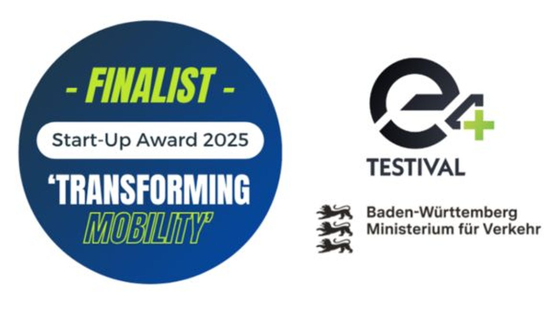 Bild zeigt die Auszeichnung mit Siegel für Finalist von Start-Up Award 2025 e4-Testival.