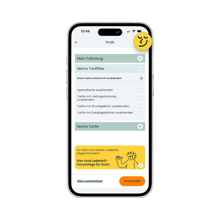 Lowago App Profil Screen zeigt Filtereinstellungen
