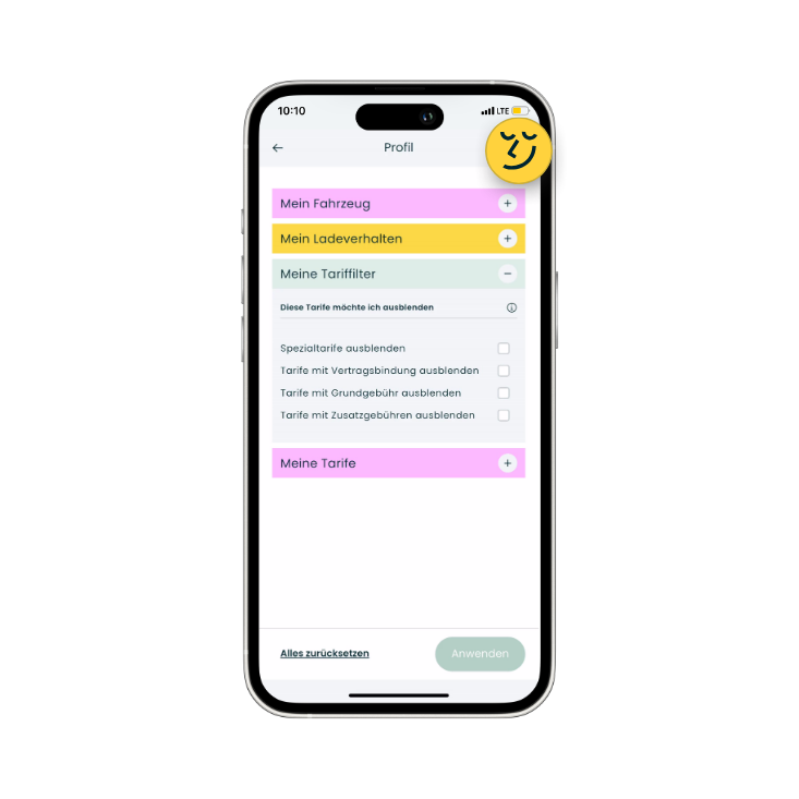 Handy zeigt verschiedene Filtermenüs in der Lowago App.