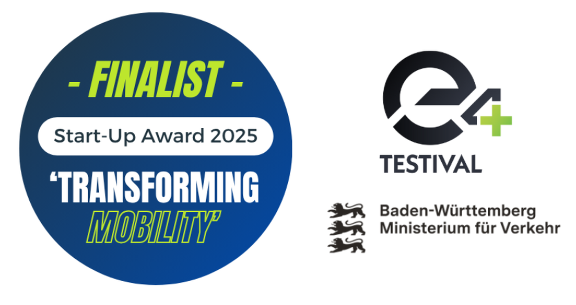 Bild zeigt die Auszeichnung mit Siegel für Finalist von Start-Up Award 2025 e4-Testival.