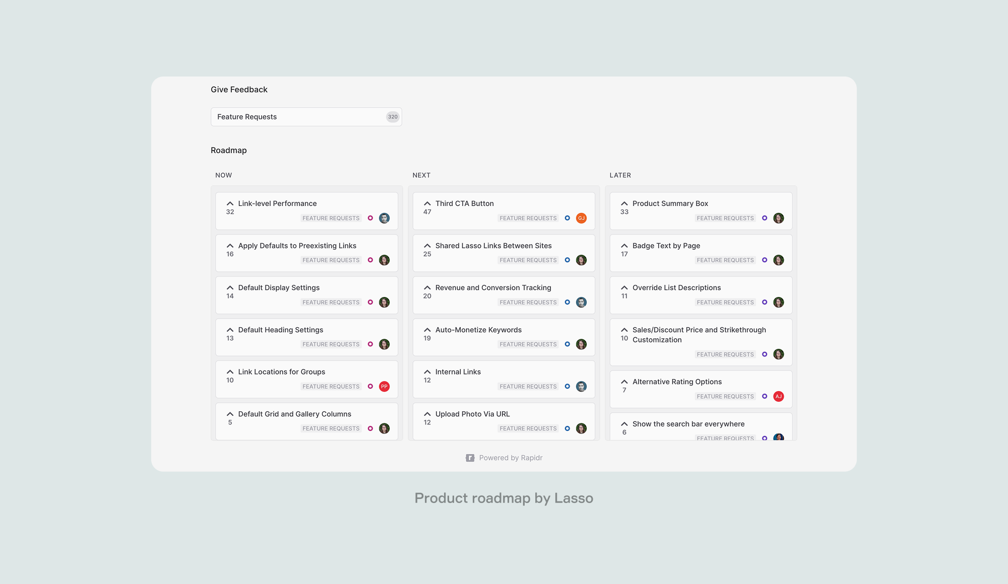 Product roadmap by Lasso