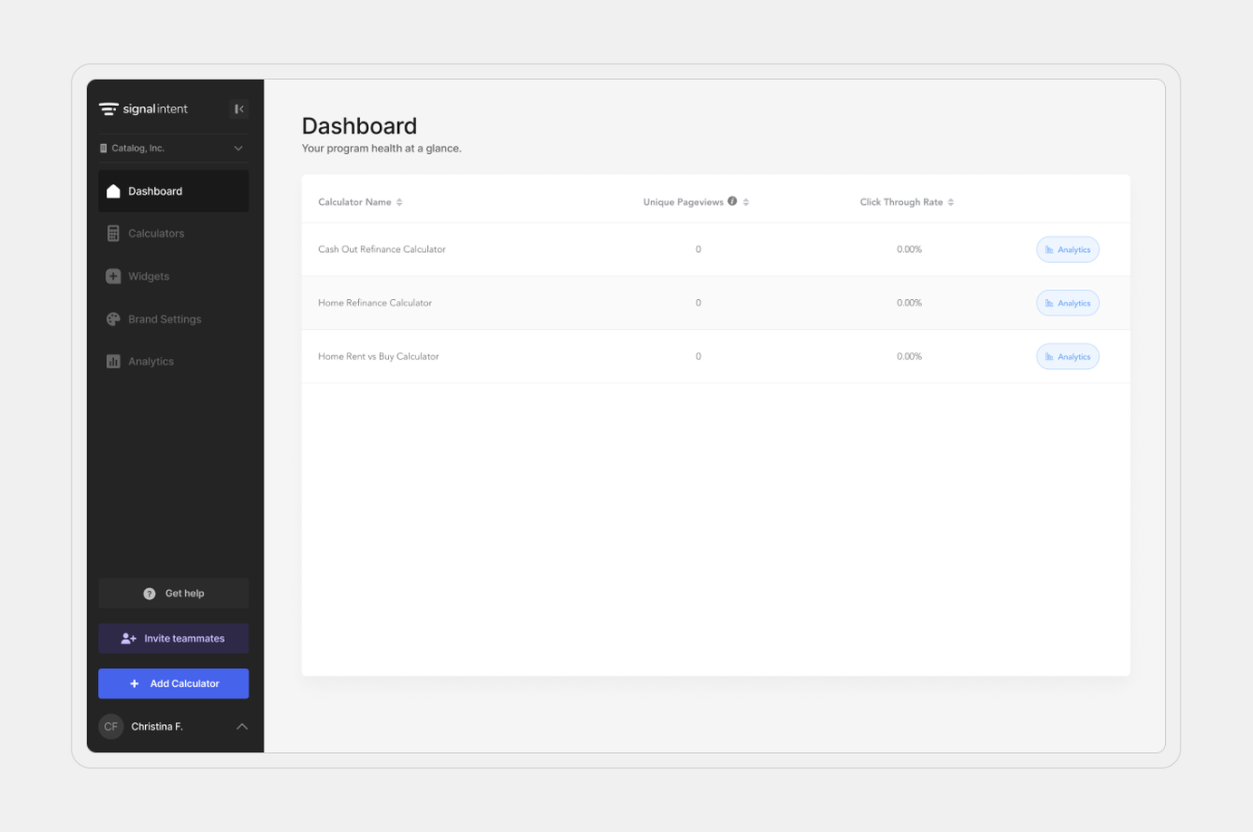 Signal Intent main screen