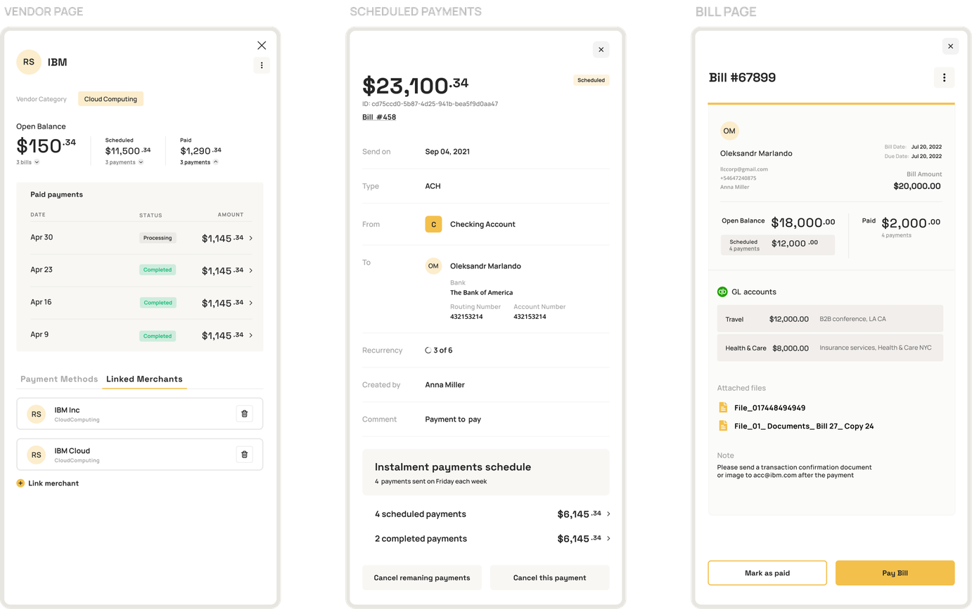 Banking and payment platform pages