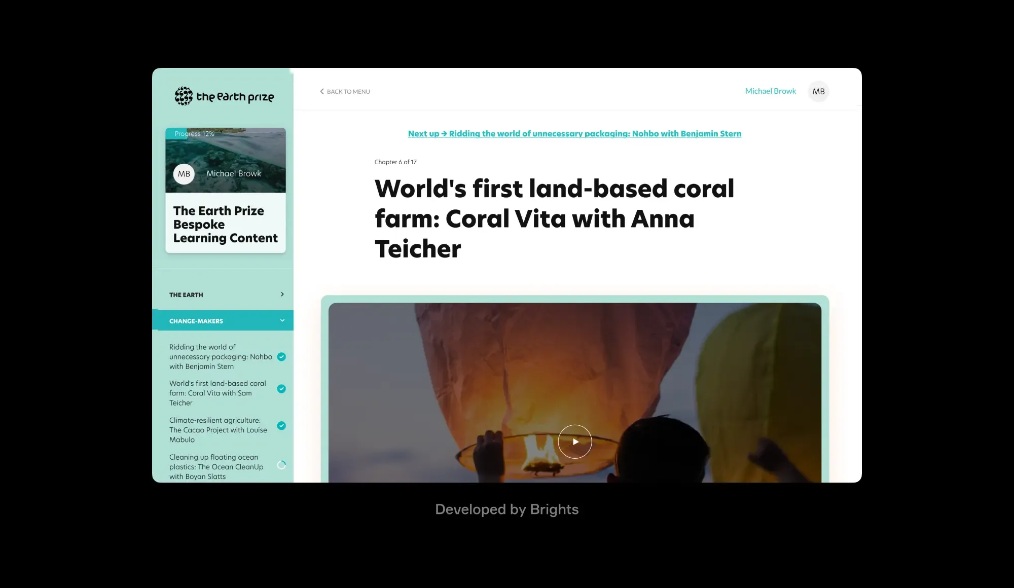 LMS for The Earth Prize competition developed by Brights