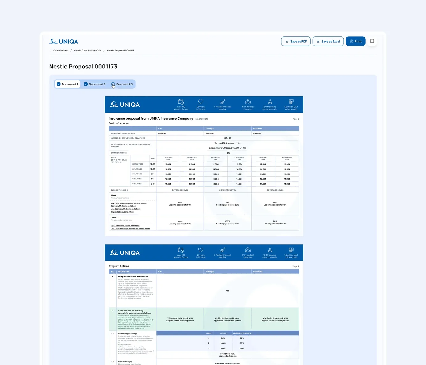 UNIQA Client proposal