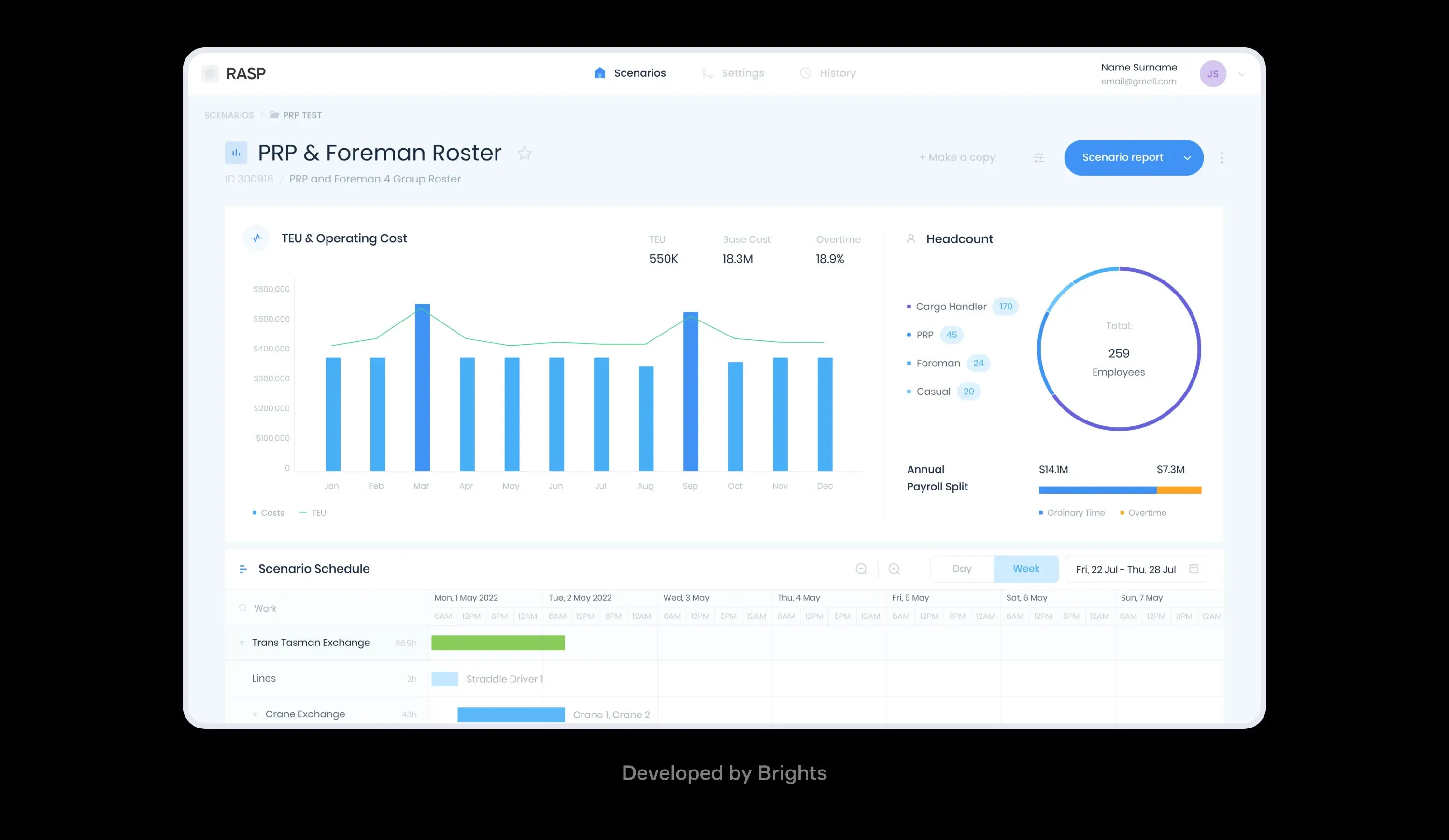 RASP, a business scenario planning web app developed by Brights