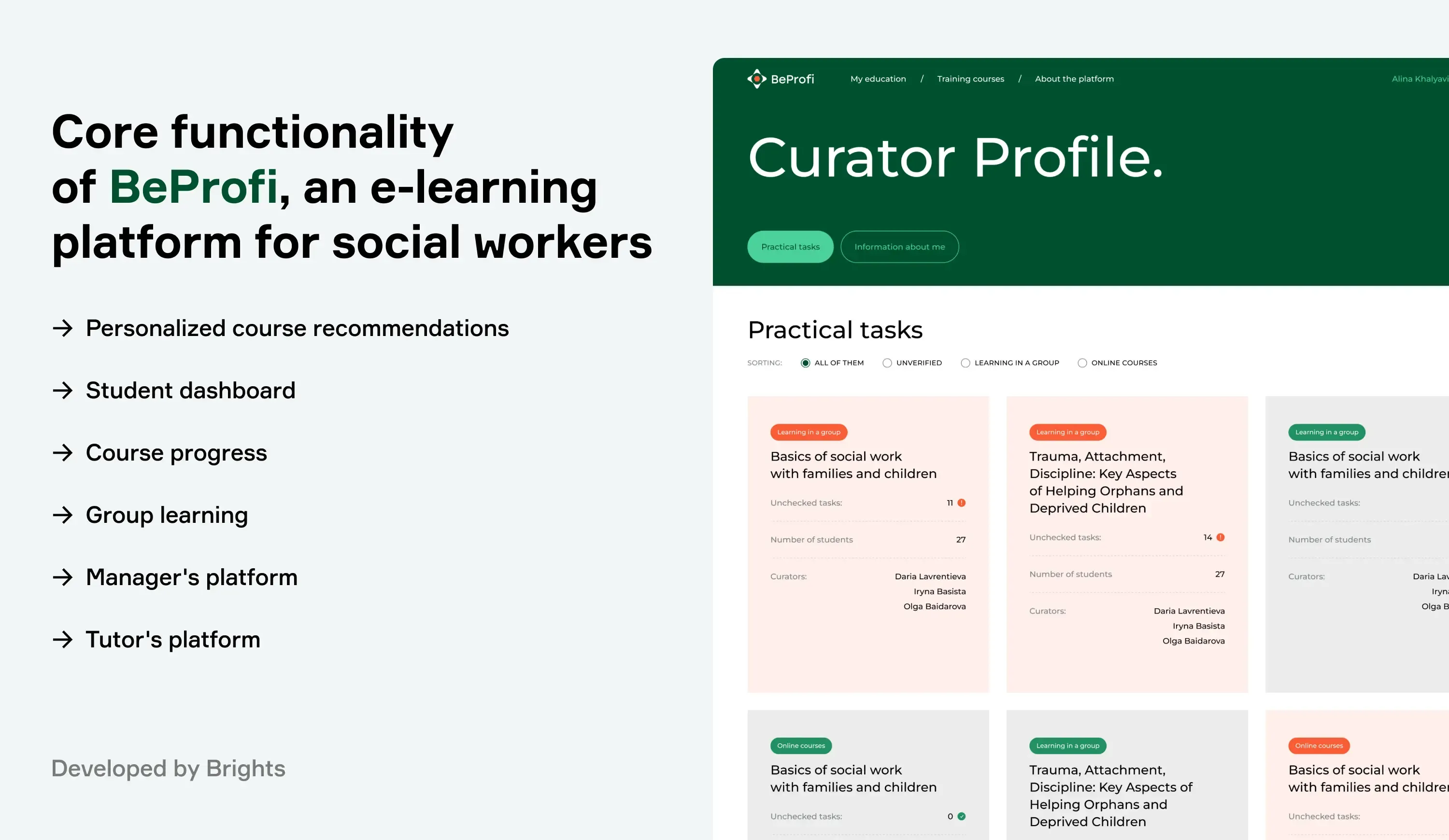 BeProfi, an e-learning platform for social workers developed by Brights