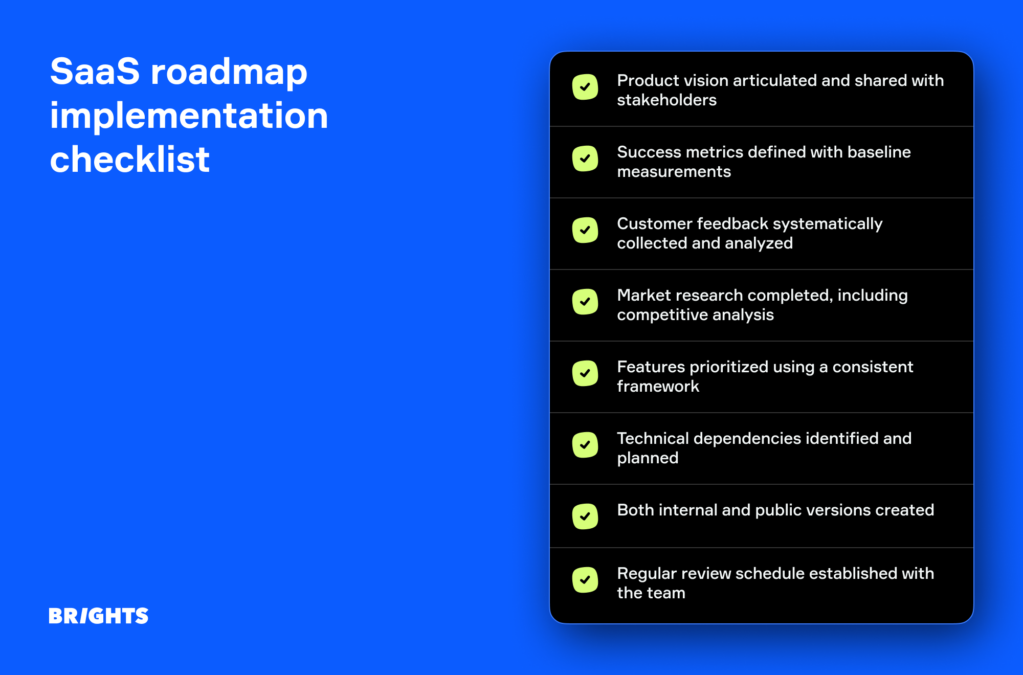 SaaS roadmap implementation checklist