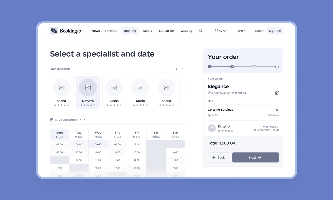 Booking app functionality