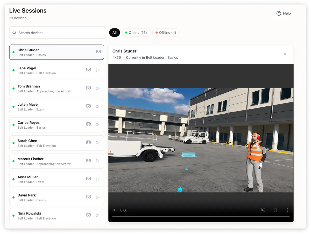 Observer page showing device status cards