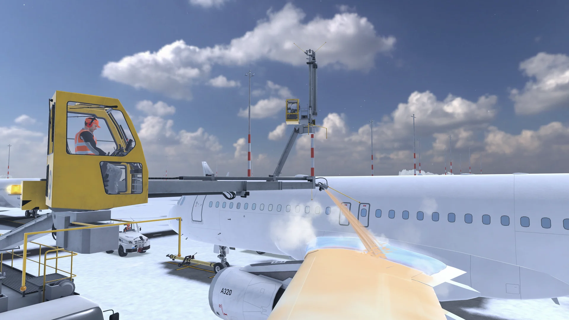 A second de-icer spraying the wing of an Airbus A320