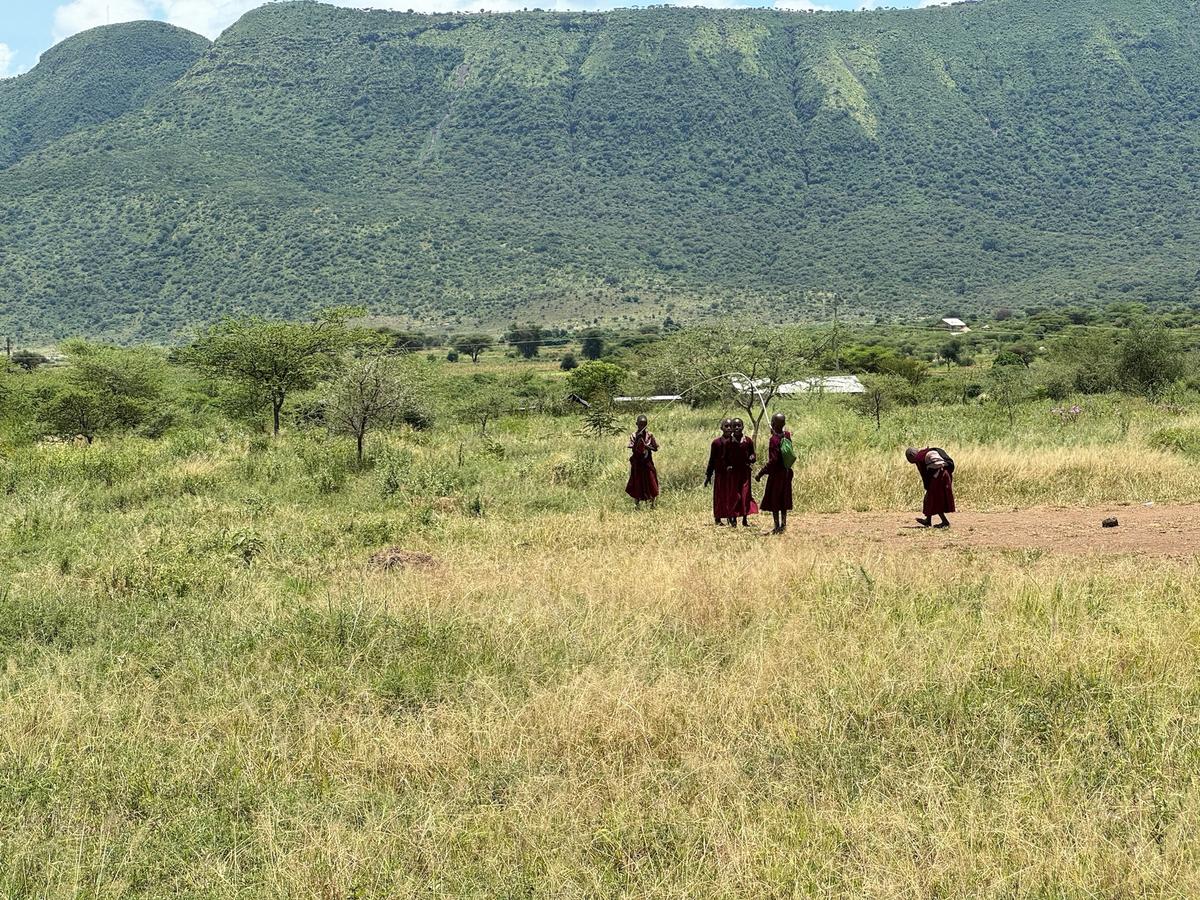 Maasai women before a mountain range in Tanzania