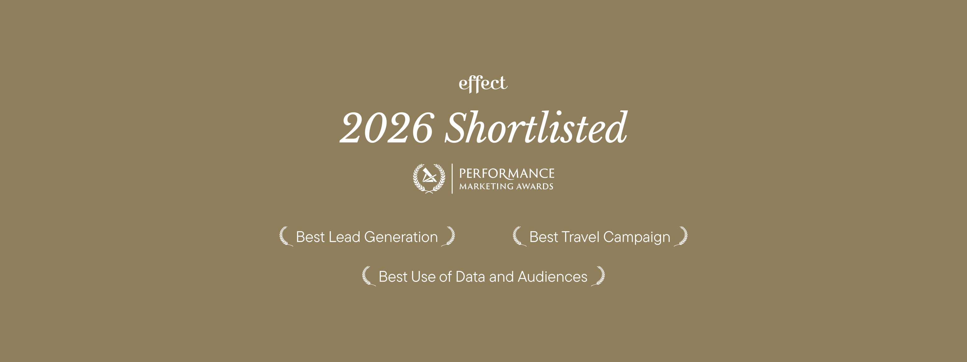 A gold banner with white writing saying that we are 2026 Shortlisted for the PMAs