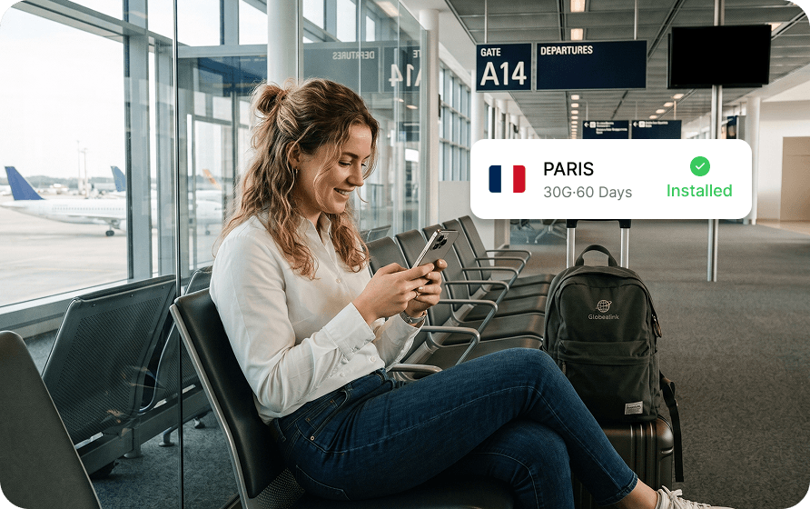 eSIM installed before the flight at the airport