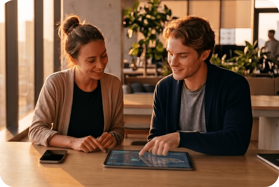 Choosing a destination plan together on a tablet