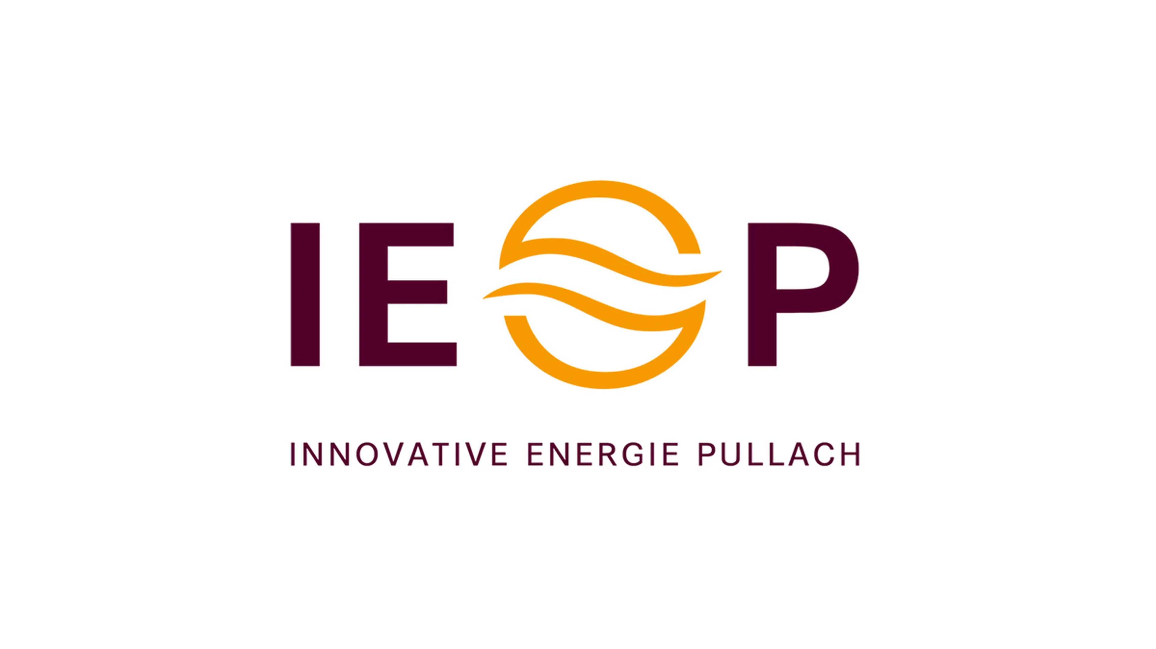 Logo for Innovative Energie Pullach with "IEP" in maroon, featuring a yellow circle with wave lines for the "E".