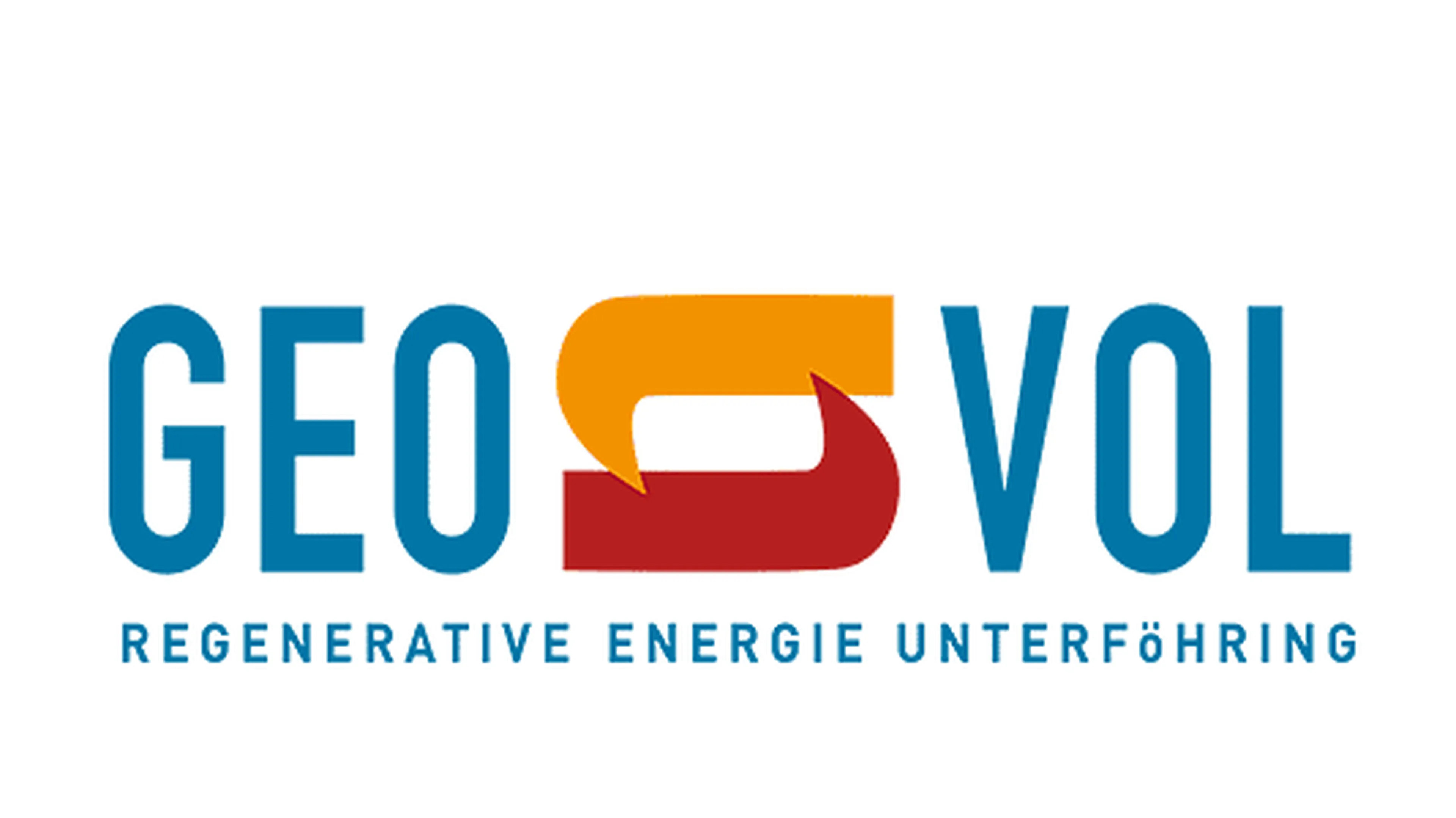 Logo with "GEOSVOL" in bold letters, featuring yellow and red stylized elements, and text "REGENERATIVE ENERGIE UNTERFÖHRING" below.