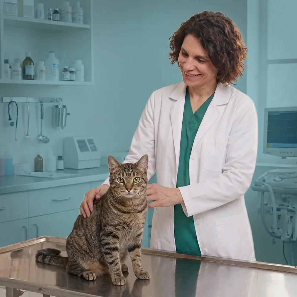 Tierärztin untersucht die Katze