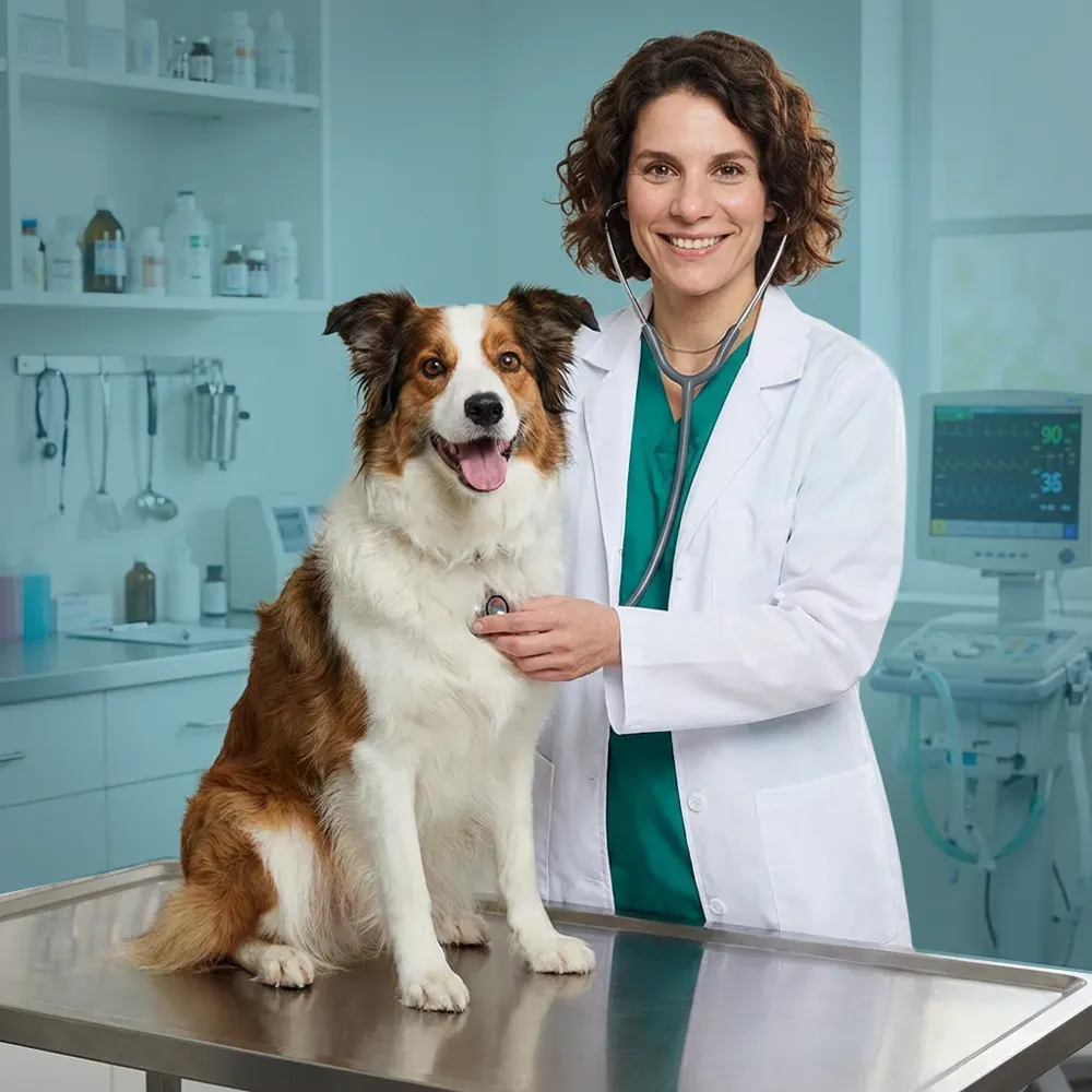 Hund wird von einer Tierärztin untersucht