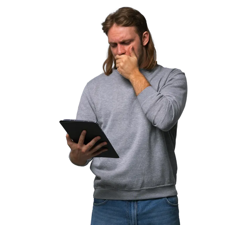 Mo schaut schockiert aufs Tablet