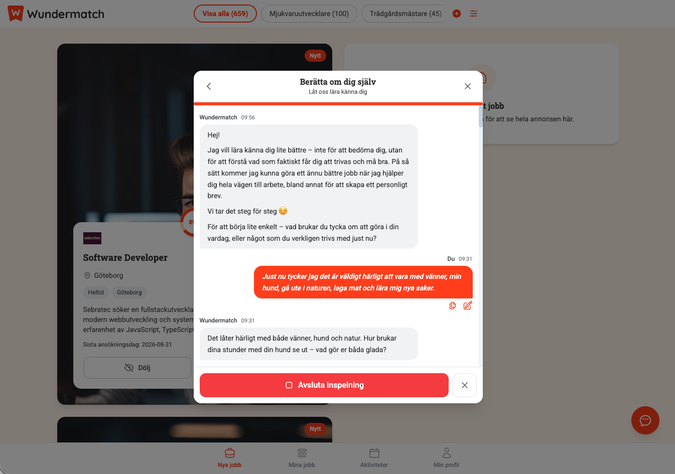 Wundermatch appen hjälper dig att ta fram personligt brev på ett interaktivt sätt