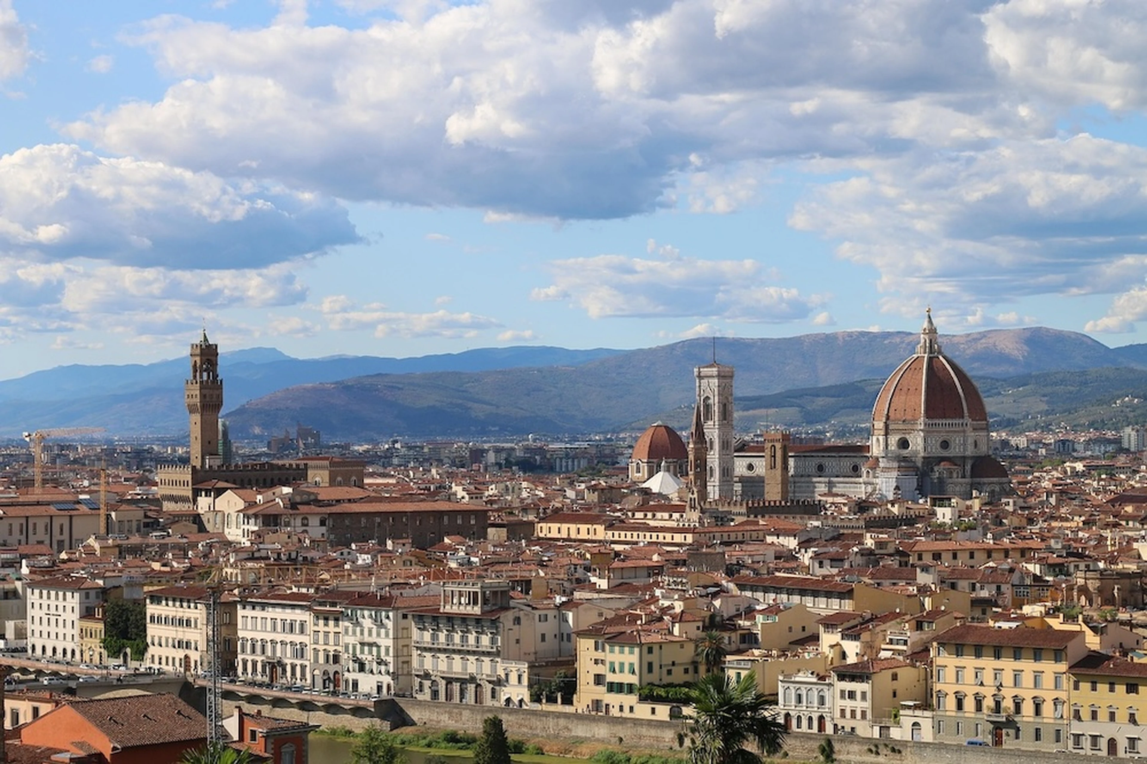 Panoramic view of Florence, Italy, featuring the Duomo and Palazzo Vecchio, in the context europe as popular for solo travel
