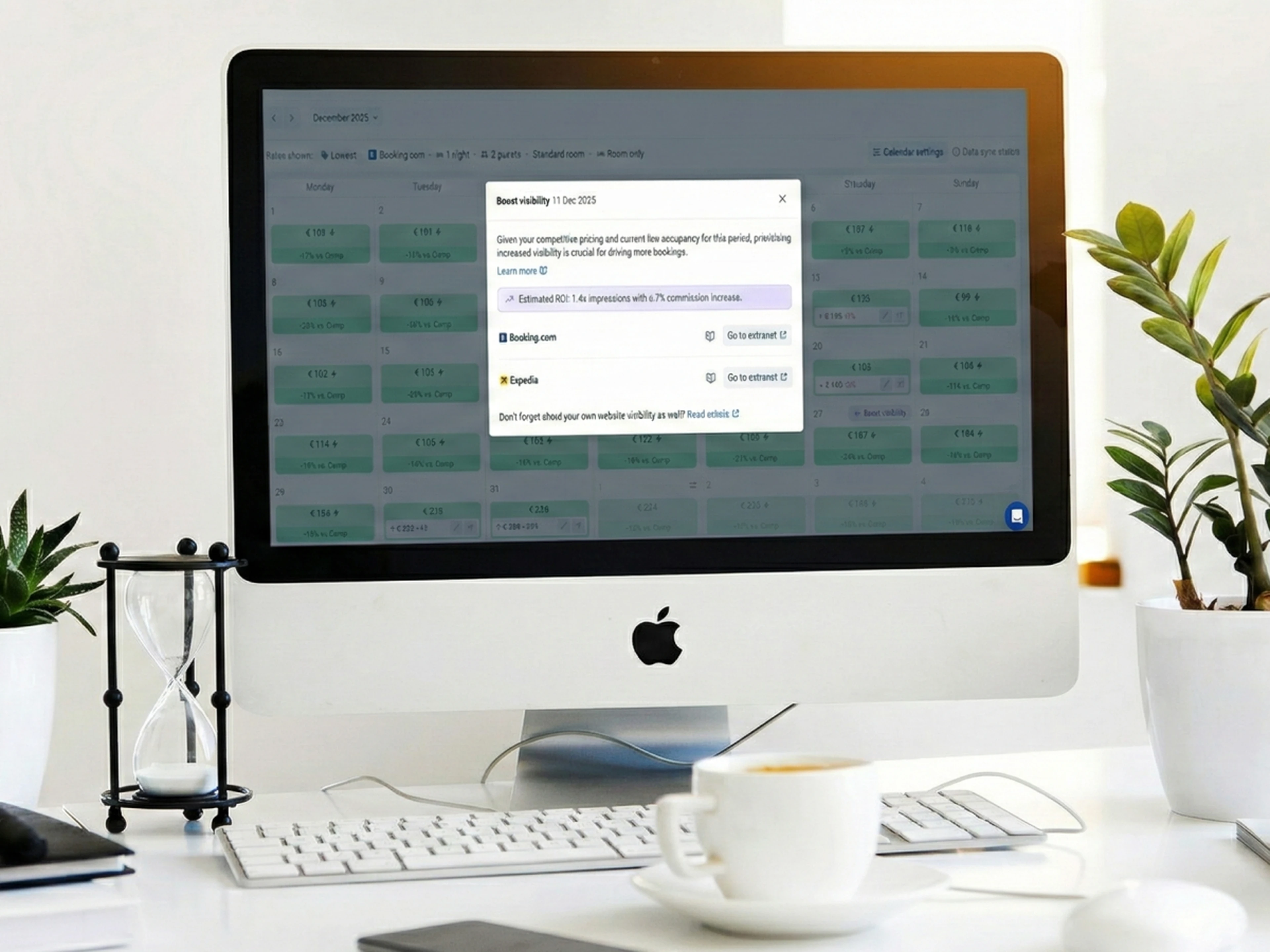desktop computer displaying the Lighthouse pricing calendar with visibility booster recommendation