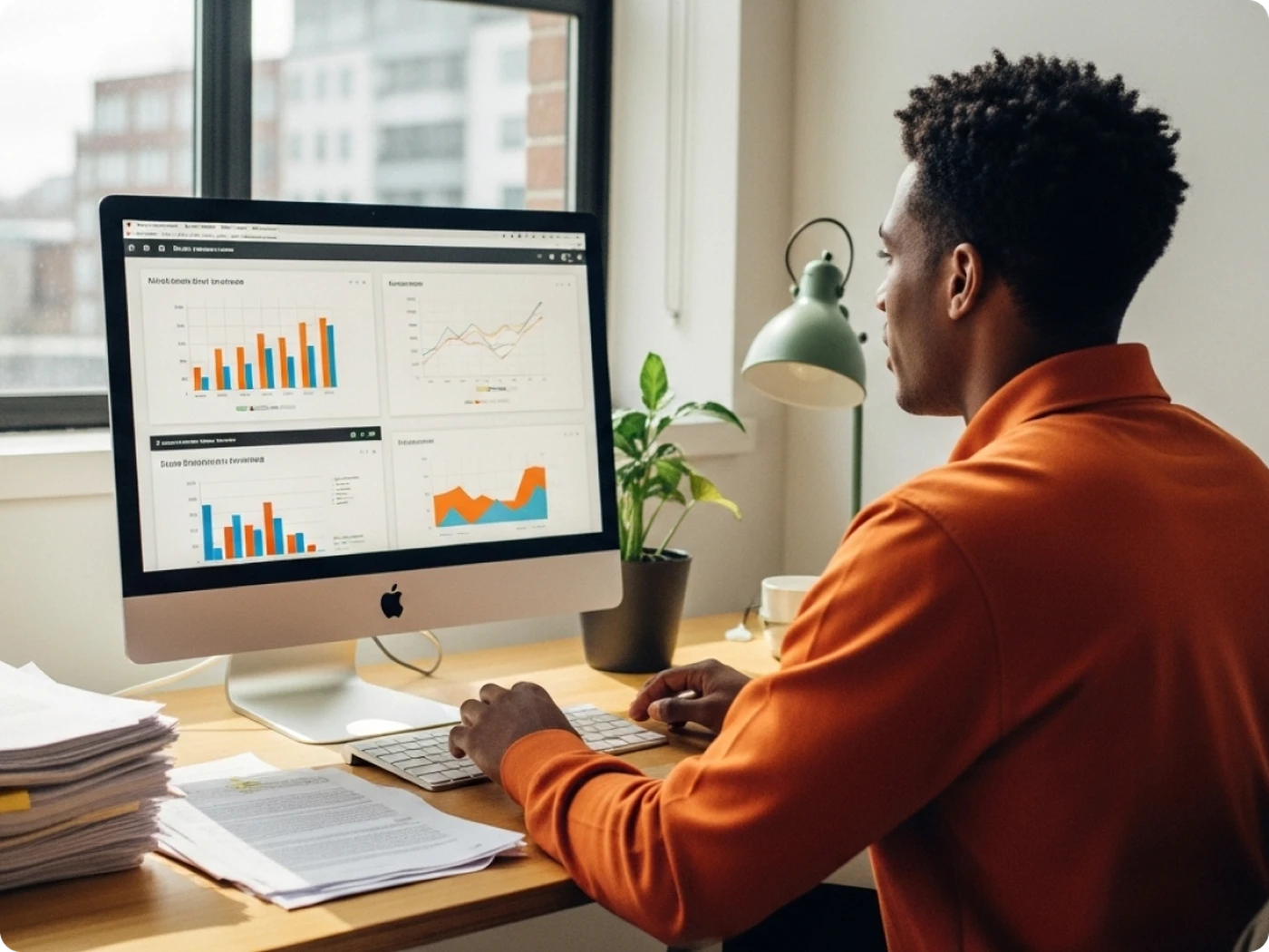 A hotelier analyzing his hotel performance based on graphs and charts.