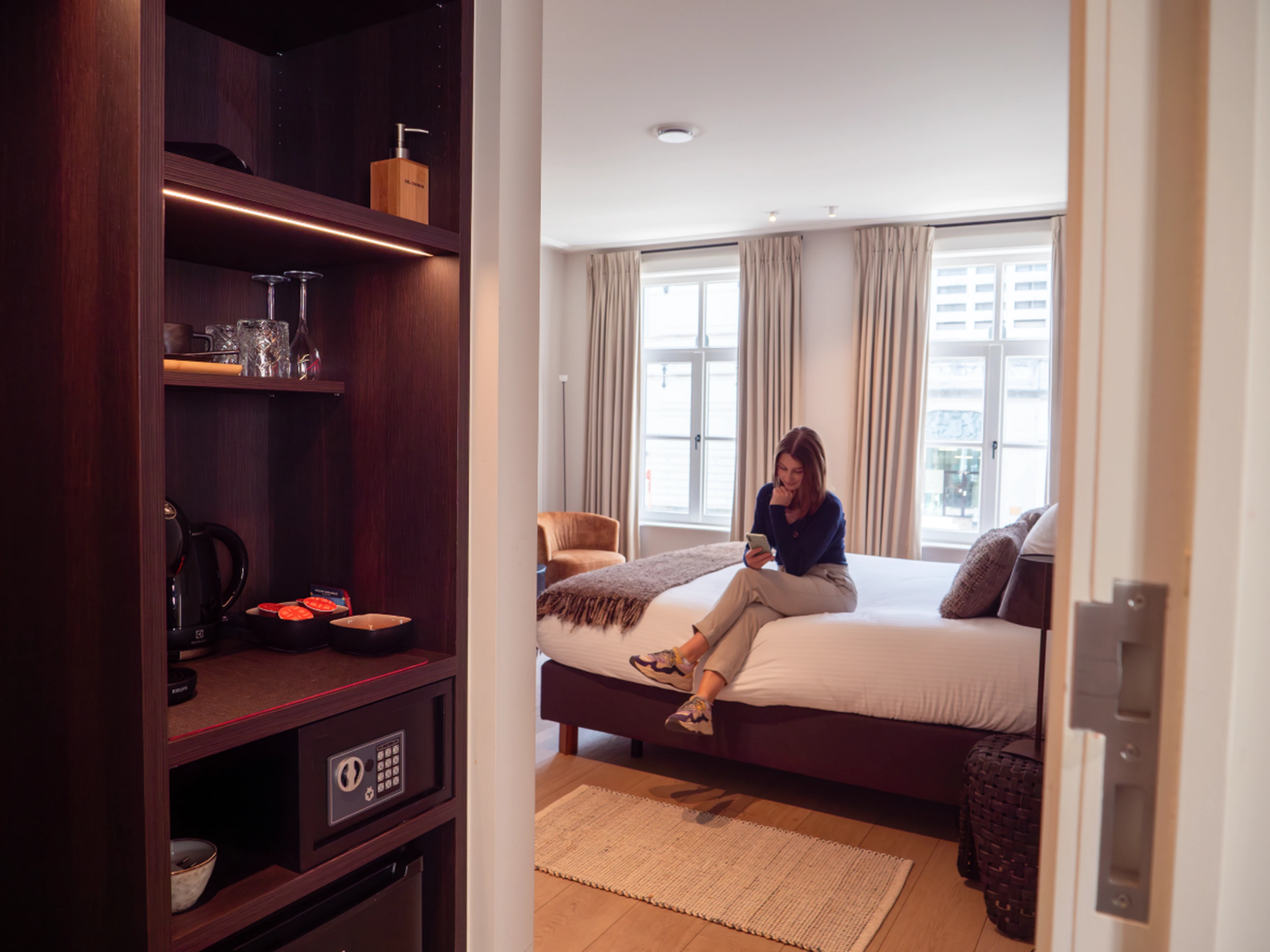Hotel room with guest