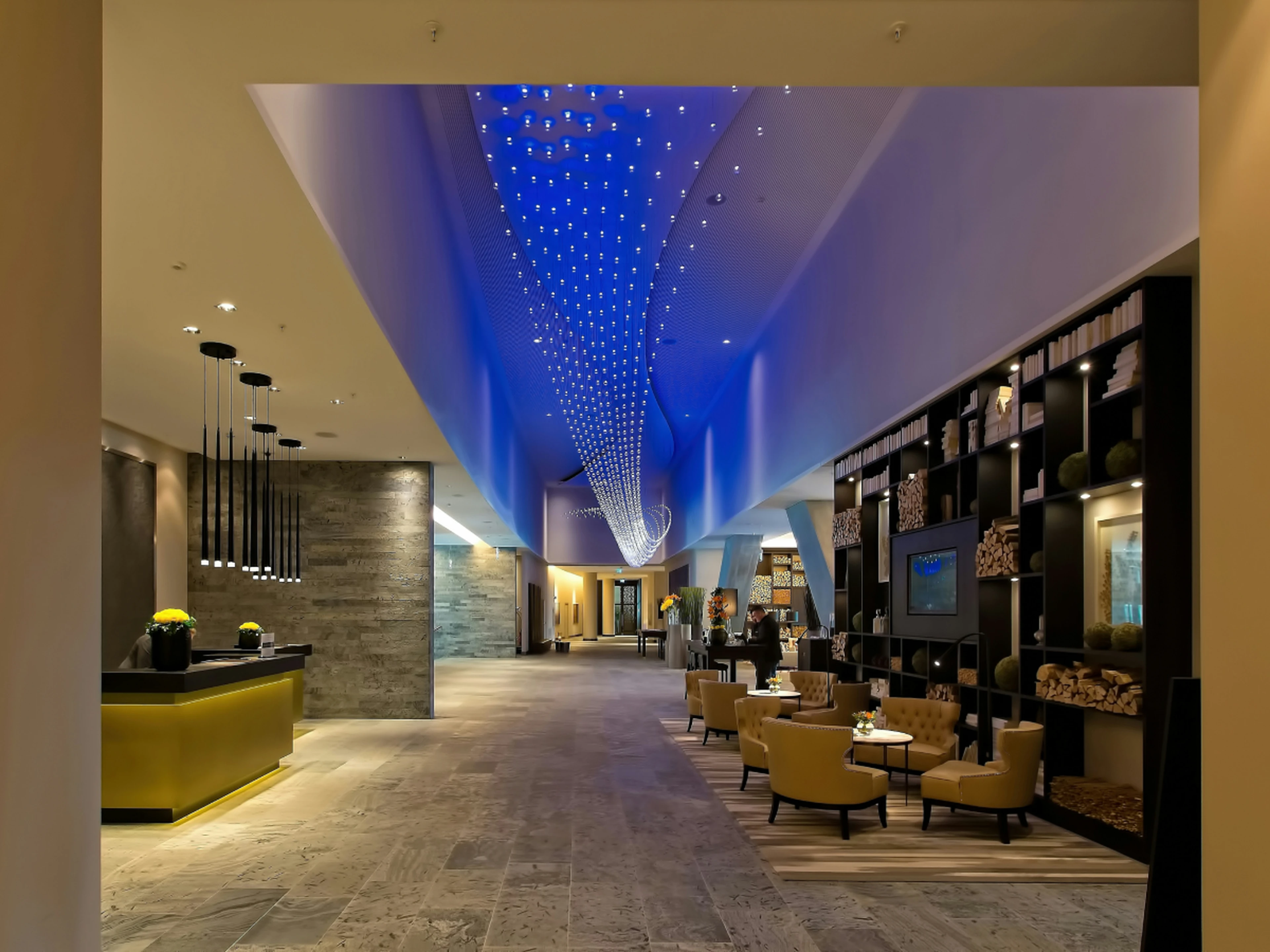 hotel lobby with guests in the waiting area