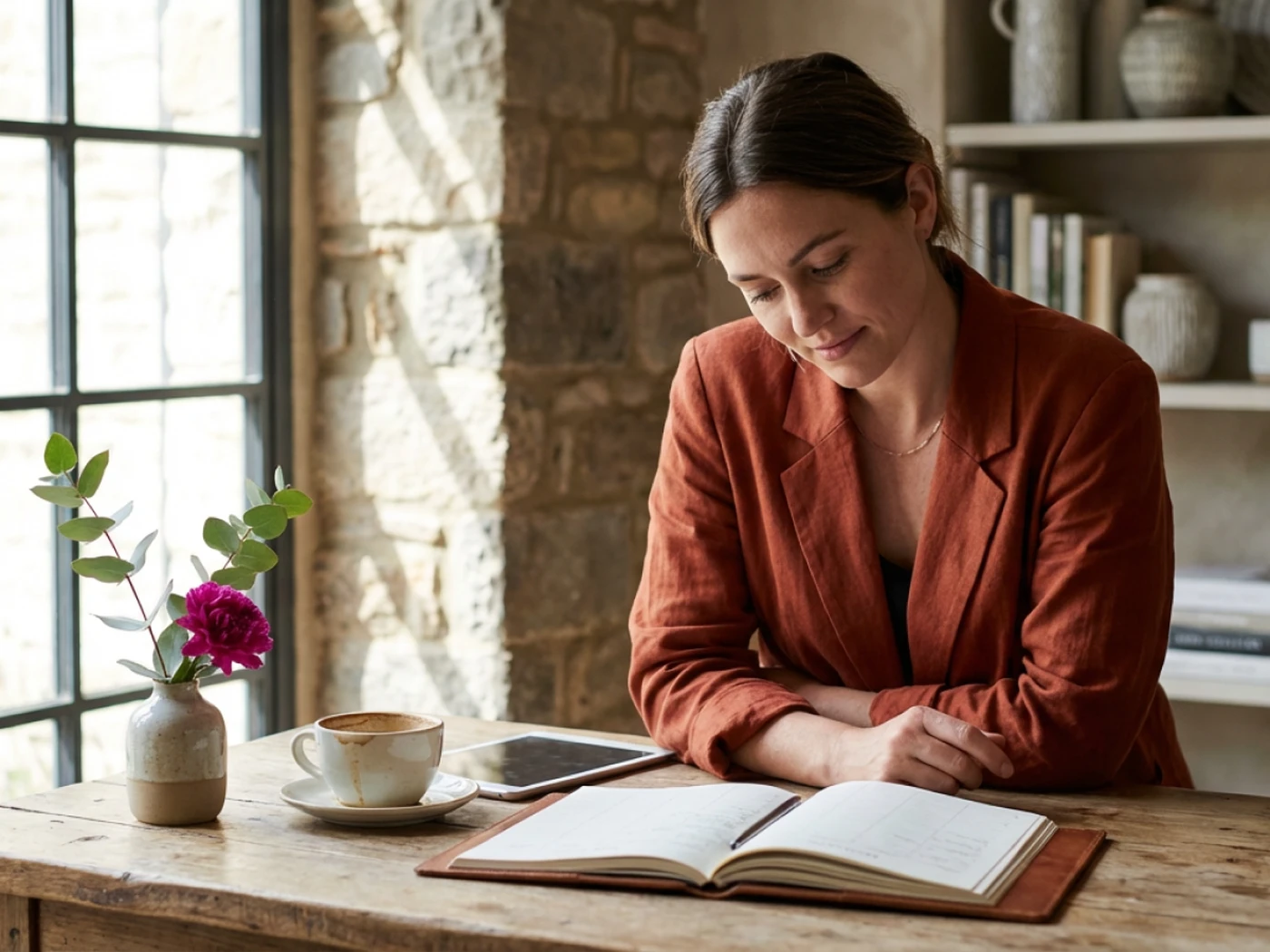 Hotelier reading through a booklet