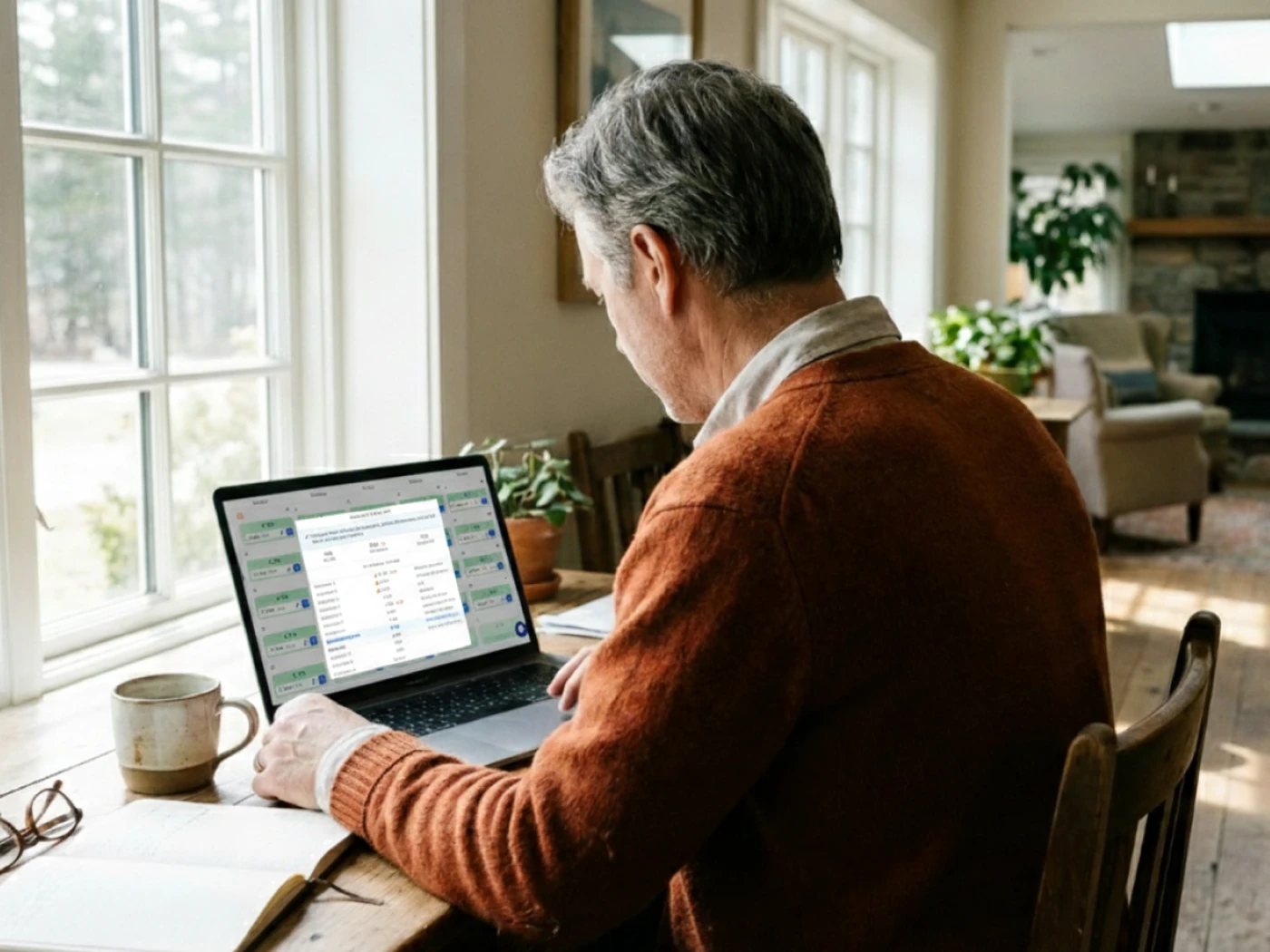 Hotel owner working on his laptop, looking at competitor prices in the Lighthouse Pricing Optimization calendar