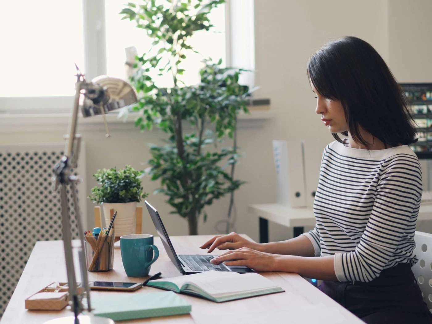 Woman working on laptop