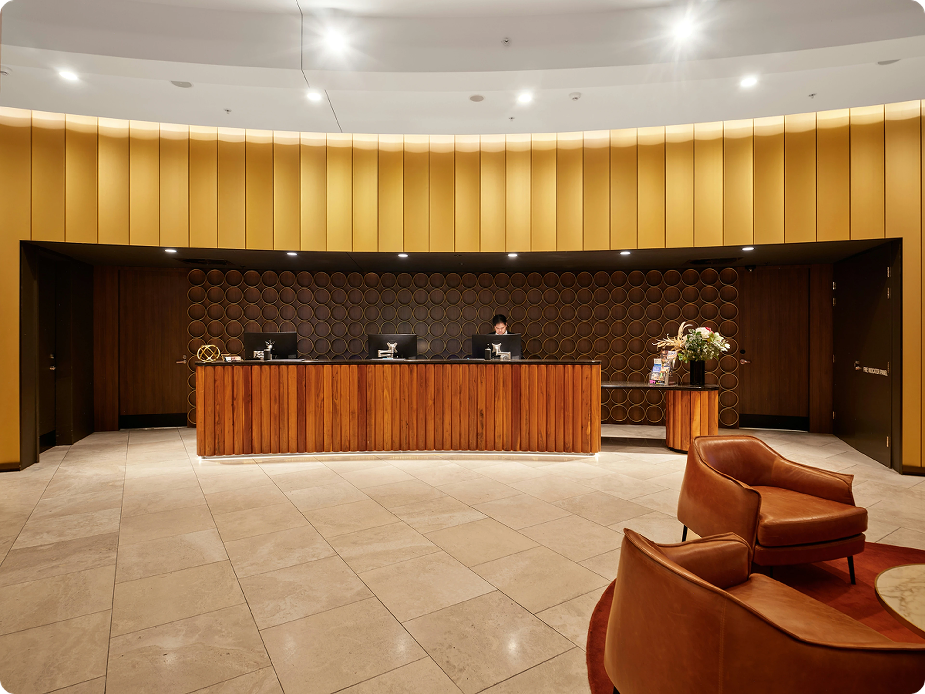 Front desk at a hotel with a receptionist