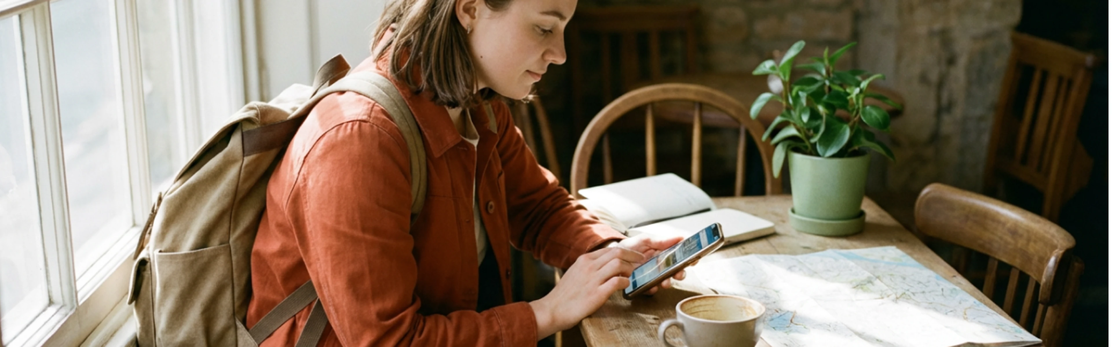 Young traveler booking a nearby hotel on their smartphone