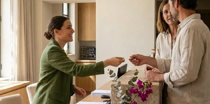 busy hotel reception