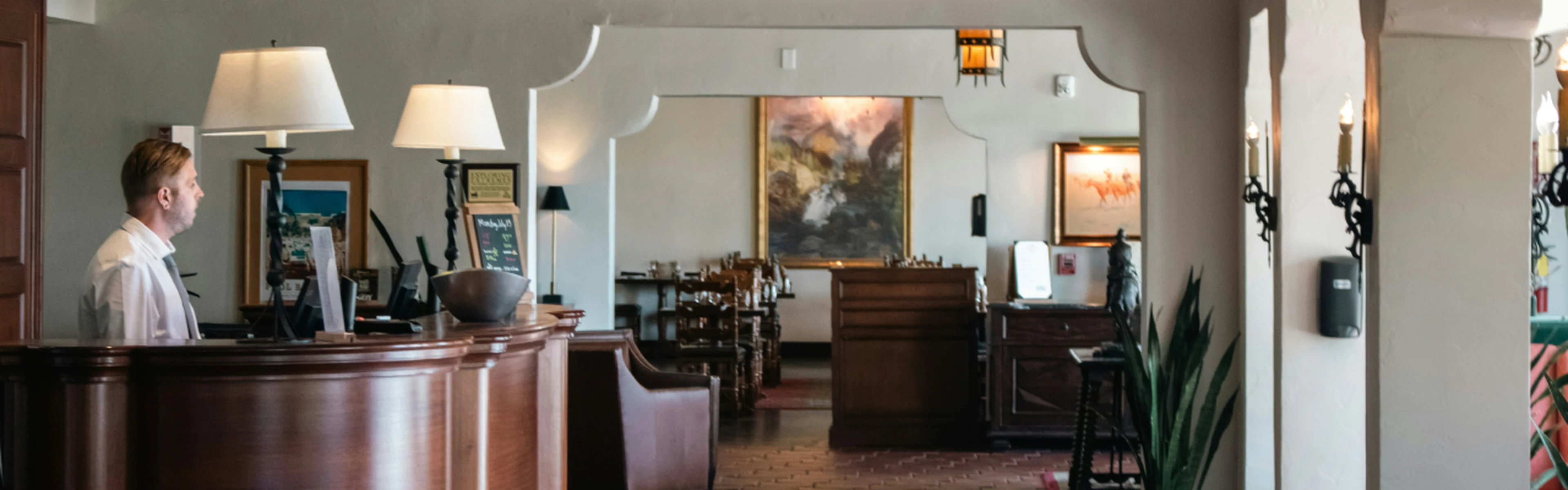 Hotel lobby with receptionist