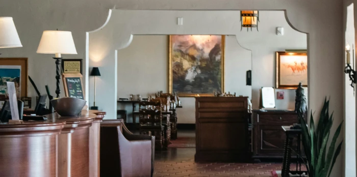 Hotel lobby with receptionist