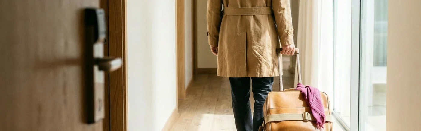 guest leaving his hotel room