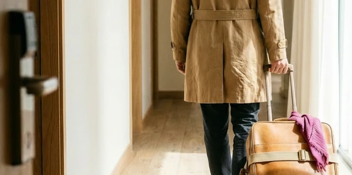 guest leaving his hotel room