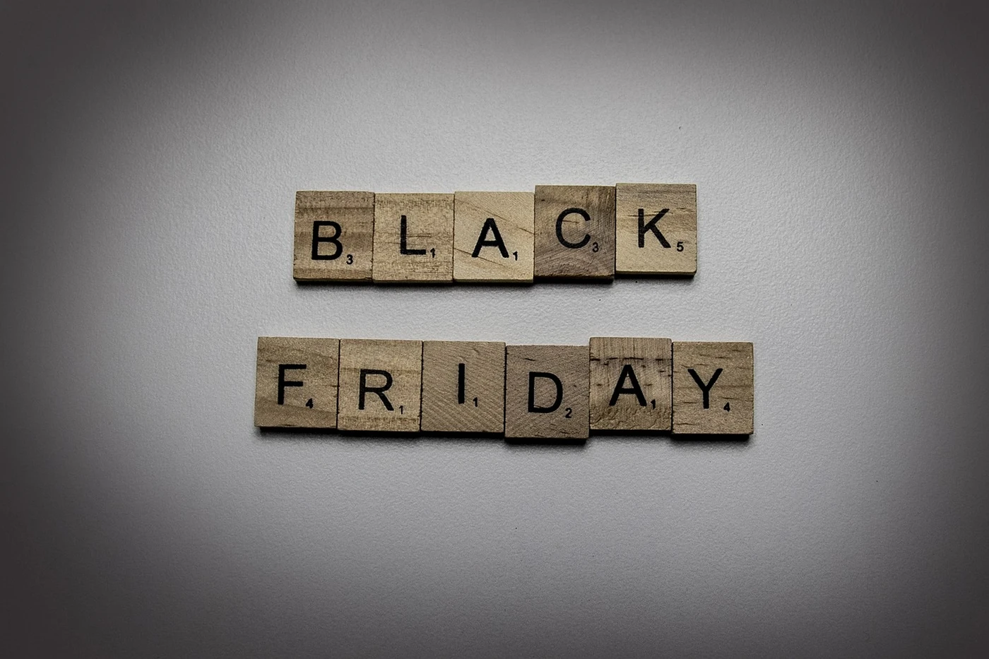 Scrabble tiles spelling "BLACK FRIDAY"