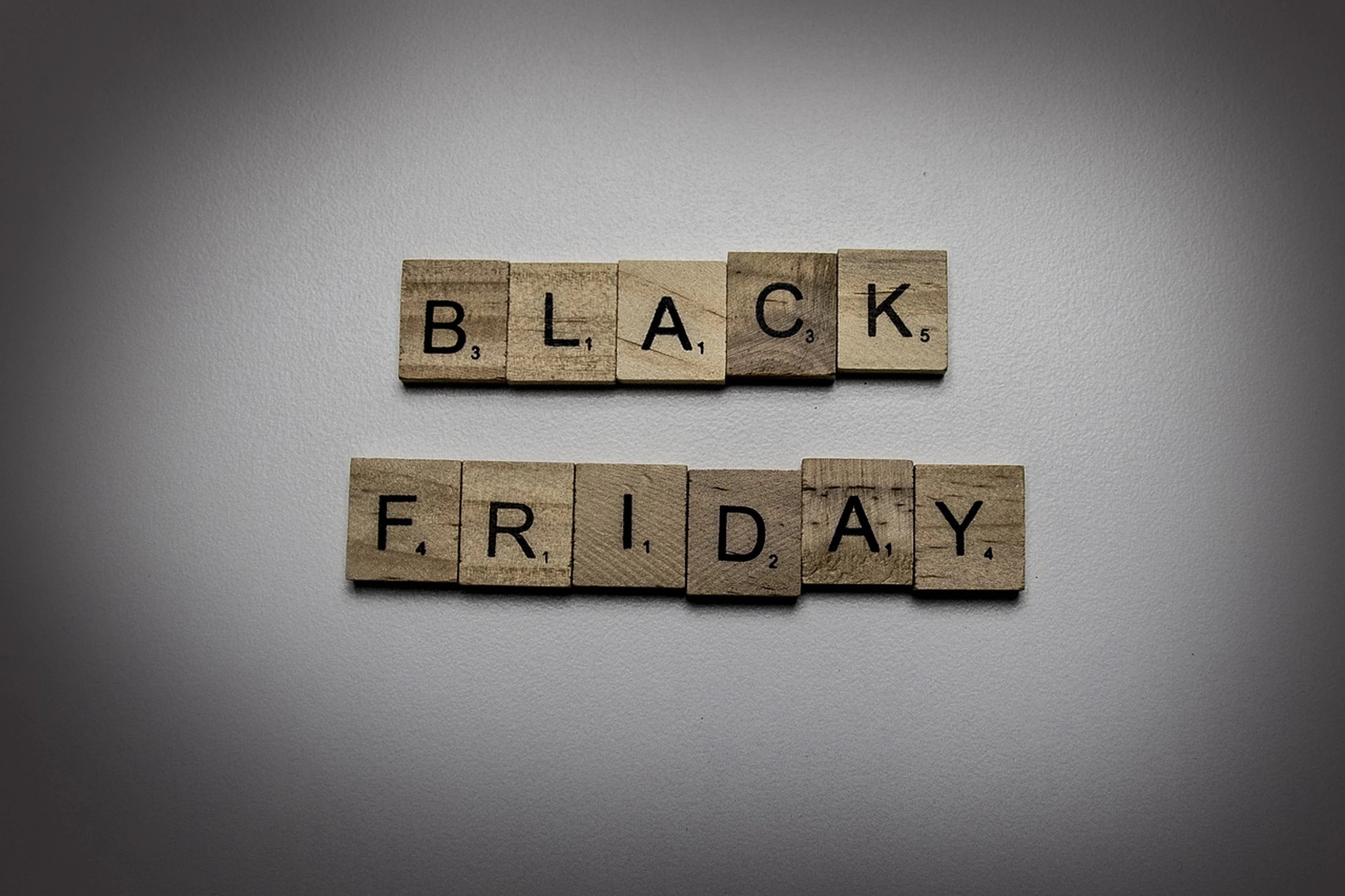 Scrabble tiles spelling "BLACK FRIDAY"