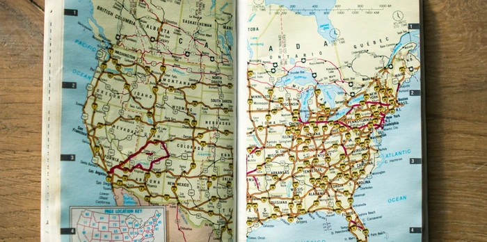 Map of North-America including Canada and the United States of America