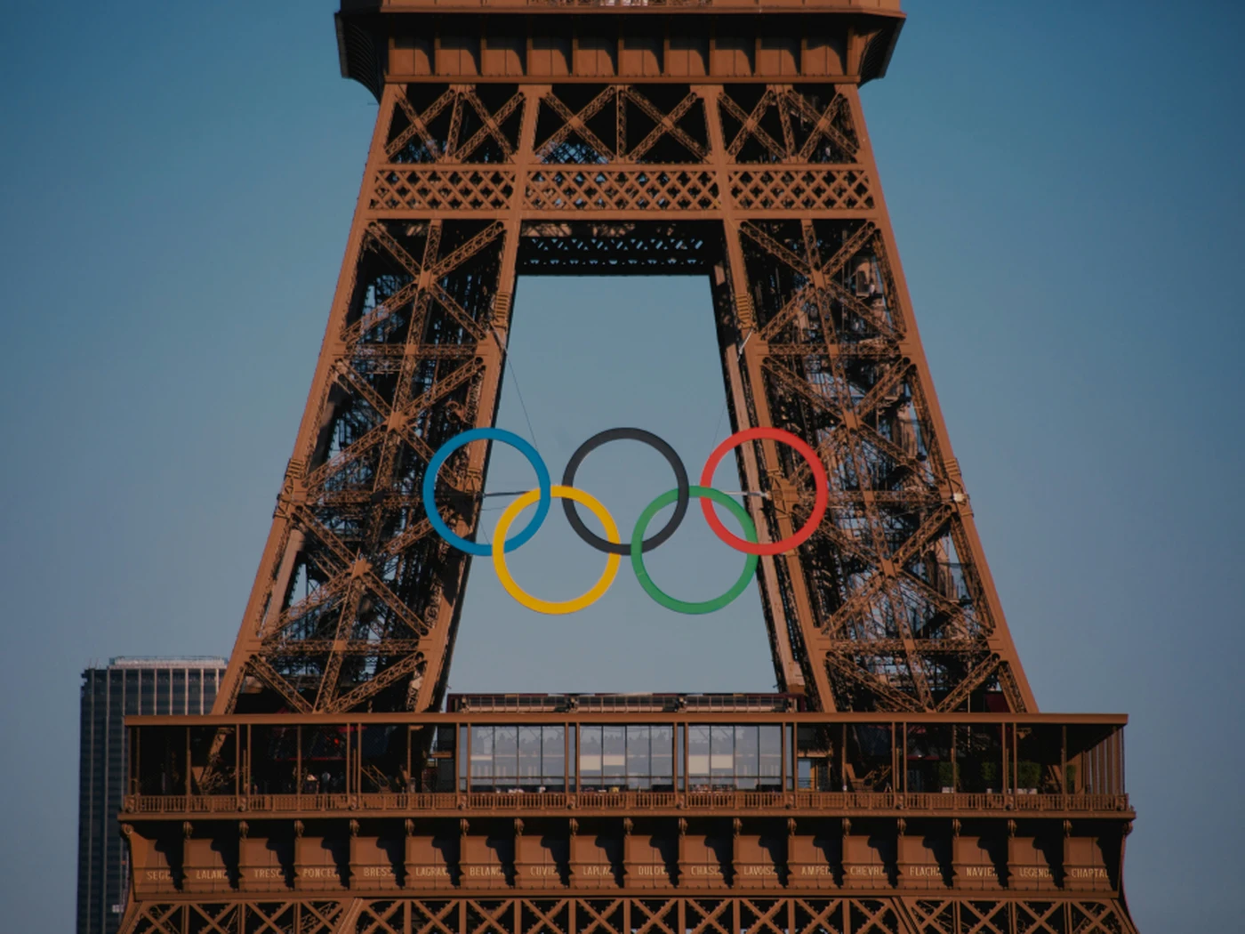 Eiffel Tower with the Olympics logo
