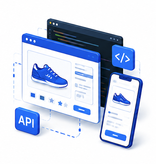 Individuelle Shopware Storefront für performante E-Commerce-Erlebnisse Illustration einer individuellen Shopware-Storefront für einen Kaffeekapsel-Shop mit responsivem Webdesign, Produktpräsentation und optimierter User Experience.