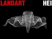 White wireframe 3D landscape on black background with "LANDART" in red and "HEI" in white at the top corners.