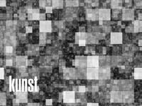 Black and white pixelated mosaic with varying shades of gray, featuring the word "kunst" in bold white text on the left side.