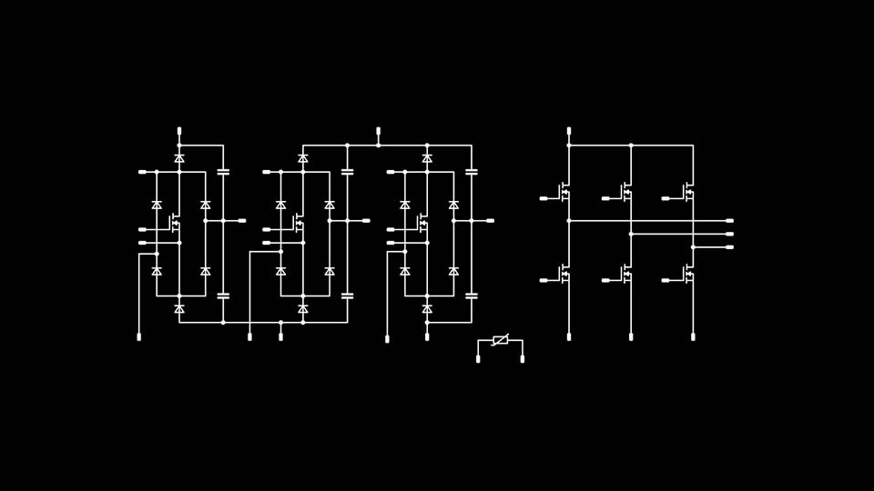 Schematic of a PIM 3XPFC (CIP) topology on black background.